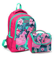 Coral High Okul Sırt Çantası ve Beslenme Çantası Seti Kız Çocuk Pembe Flamingo