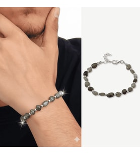 Gümüş Renk Metal Zincirli Dorika Top Süslemeli Amorf Labradorit Doğaltaş Erkek Bileklik