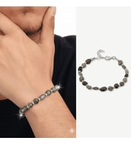Gümüş Renk Metal Zincirli Dorika Top Süslemeli Amorf Labradorit Doğaltaş Erkek Bileklik
