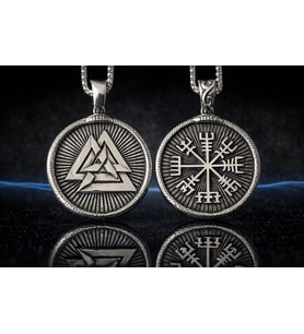 Paslanmaz Çelik Antik Gümüş Renk Çift Taraflı Viking Mitolojisi Vegvisir Valknut Viking Kolye
