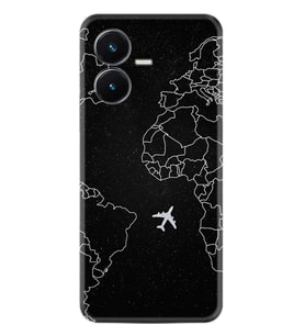 Vivo Y22S Kılıf Resimli Desenli Silikon Platinium Series Black Plane 1868