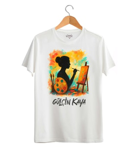 BYVOL Resim Öğretmenine Hediye T-shirt Kişiye Özel İsim Baskılı Tshirt (Kadın Ressam) (Beyaz)