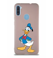Samsung Galaxy A11 Soft Premier Kapak Donald Duck-C Tasarımlı Silikon Kılıf - Pudra (Şeffaf)