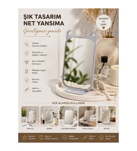 Taşınabilir Dekoratif Kedi Kulaklı Makyaj Aynası, Şık ve Pratik Kullanım