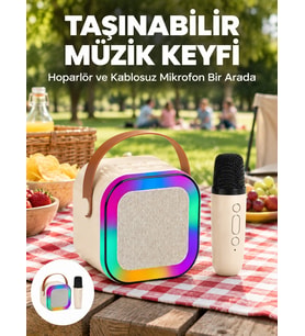 Kablosuz Karaoke Mikrofon Hoparlör Seti Güçlü Ses Çıkışı Yeni Nesil