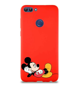 Huawei P Smart Soft Premier Kapak Mickey Mouse-F Tasarımlı Silikon Kılıf - Kırmızı (Şeffaf)