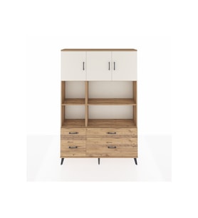 Arges Dolap 8 Raflı 4 Çekmeceli 3 Kapaklı 132x30x195 Çam-Aytaşı/Çam