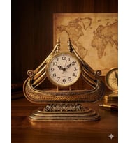 Büyük Boy Vintage Gemi Tasarımlı Dekoratif Masa Saati  Antik Gold Koleksiyonluk Klasik Saat 28 cm