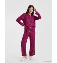 LCW DREAM Kırmızı Gömlek Yaka Desenli Kadın Pijama Takım