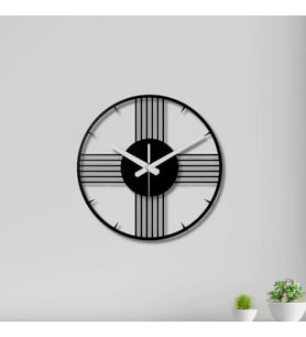 Metal Duvar Saati Minimal Çizgiler Siyah Metal Duvar Saati Dekoratif Saat