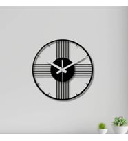 Metal Duvar Saati Minimal Çizgiler Siyah Metal Duvar Saati Dekoratif Saat