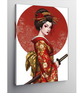 Kanvas Tablo Samuray Geisha Kadın