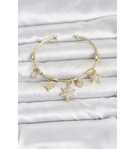 Pirinç Gold Renk Lotus Detay Charmlı Kadın Bileklik