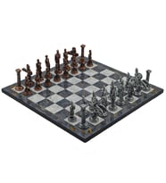 Gifthome Metal Satranç Takımı/Seti,Büyük,Pegasus,Antik ve Gri Mermer Desenli Satranç Tahtası (Çok Renkli)