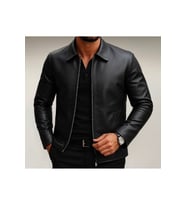 Premium Slim Fit Fermuarlı Basic Deri Ceket (Siyah Deri)
