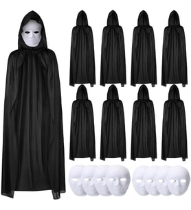 120 cm Siyah Kapüşonlu Pelerin ve Boyanabilir Karton Maske 8’li Set (5343)