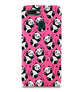 Oppo AX7 Uyumlu Lansman Kılıf Panda Tasarımlı İçi Kadife Kapak-Neon Pembe (Şeffaf)