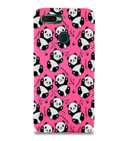 Oppo AX7 Uyumlu Lansman Kılıf Panda Tasarımlı İçi Kadife Kapak-Neon Pembe (Şeffaf)