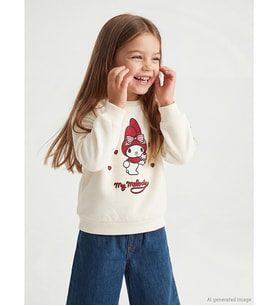 LCW Kids Ekru My Melody Baskılı Kız Çocuk Kalın Sweatshirt