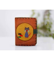 Kedi Fare Figürlü Küçük Cüzdan Etnik Bohem Retro Style -Taba