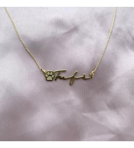 Pati Detaylı El Yazısı Font İsim Kolye 925K Gümüş (Gold)
