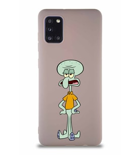 Samsung Galaxy A31 Soft Premier Kapak Squidward Dokunaç Tasarımlı Silikon Kılıf - Pudra (Şeffaf)