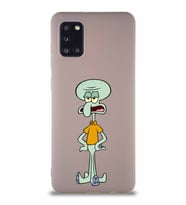 Samsung Galaxy A31 Soft Premier Kapak Squidward Dokunaç Tasarımlı Silikon Kılıf - Pudra (Şeffaf)