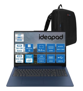 Lenovo Ideapad Slim 3 15IRH10 Intel Core I7 13620H 56GB 512GB SSD Windows 11 Home 15.3" Wuxga (1920X1200) IPS 300NITS Taşınabilir Bilgisayar 83K10060TRH13 + Zetta Çanta