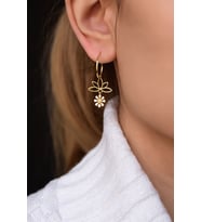 Papatya Silver 925 Ayar Gümüş Gold Kaplama Mineli Papatya Lotus Halka Küpe