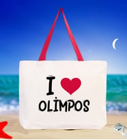 BK Gift I Love Olimpos Renkli Kulp Kanvas Plaj Çantası 48x40m, Baskılı Omuz Çantası, Alışveriş Çantası (Kırmızı)