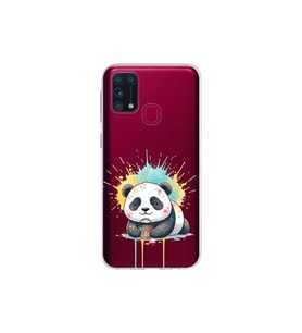 Samsung Galaxy M31 ile Uyumlu Splash Panda Tasarımlı Şeffaf Silikon Kılıf