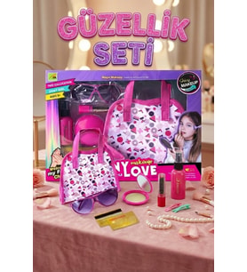 Kız Çocuk Çantalı Oyuncak Makyaj Seti - Leke Yapmayan Gerçekçi Görünümlü 6 Parça Evcilik Seti