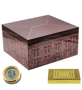 Lafuli Kahverengi Tek Katlı Desenli Humidor Puro Kutusu rd09