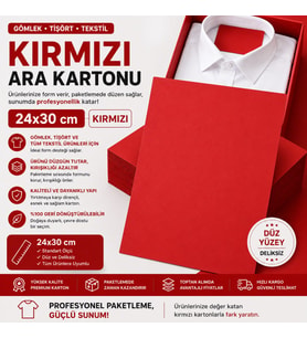 Premium Kırmızı Gömlek Ara Kartonu 24x30 cm 1000'li Kazak, Tişört ve Tekstil Ürünleri İçin