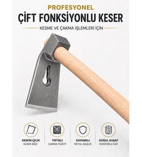 BEYLİNİ 400 GR Çelik Keser Ekonomik Dayanıklı Odun Bahçe Ot Çift Yönlü Ahşap Ergonomik Saplı Profesyonel (Siyah)