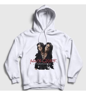 Presmono Unisex Beyaz Paranormal Müzik Alice Cooper Kapüşonlu Sweatshirt 498712tt