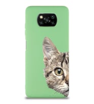 Xiaomi Poco X3 NFC Uyumlu Lansman Kılıf Catface Tasarımlı İçi Kadife Kapak-Yeşil (Şeffaf)