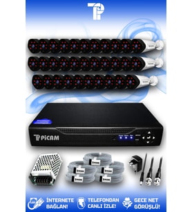 PICAM 32 Kameralı Uzay 32 Dış Kamera Set HDD'siz Full HD Gece Görüşlü Güvenlik Kamerası Sistemi