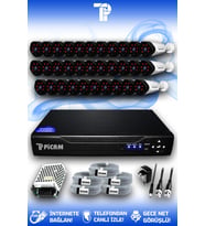 PICAM 32 Kameralı Uzay 32 Dış Kamera Set HDD'siz Full HD Gece Görüşlü Güvenlik Kamerası Sistemi