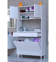 Eliusta Seris Sepetli ve Çekmeceli Banyo Dolabı  G:100 cm Çok Amaçlı Beyaz Düzenleyici 100x173x32,5 cm Dolap