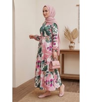 Hazan Desenli Modal Elbise 1712 - Pembe