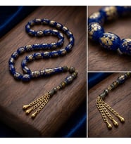 Golden Rosary Lacivert Uçak Camı Yıldız Taşı Gold İşlemeli Premium Tesbih