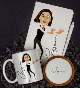 Kişiye Özel Karikatür Tasarım Defter Kalem Kupa Ve Bardak Altlığı Hediye Seti 96284