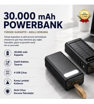 Powerbank 30,000 mAh Dijital Ekranlı Hızlı Şarj Dahili Kablolu Taşınabilir Şarj Cihazı