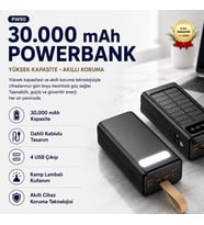 30,000 mAh Dijital Ekranlı Hızlı Şarj Dahili Kablolu Taşınabilir Powerbank