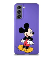 Samsung Galaxy S21 Soft Premier Kapak Mickey Mouse-D Tasarımlı Silikon Kılıf - Mor (Şeffaf)