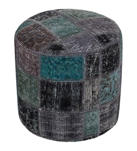 KOYU GRİ TURKUAZ RENGİ EL DOKUMA PATCHWORK PUF