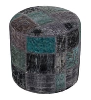 KOYU GRİ TURKUAZ RENGİ EL DOKUMA PATCHWORK PUF