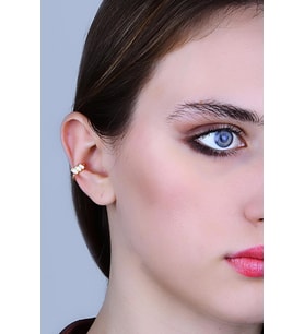 Gümüş rose baget kesim zirkon 3 taşlı sıkıştırmalı kıkırdak küpe ear cuff SGTL11962ROSE