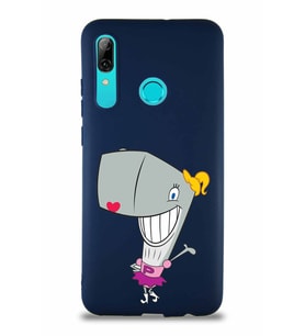 Huawei P Smart 2019 Soft Premier Kapak Pearl Yengeç Tasarımlı Silikon Kılıf - Lacivert (Şeffaf)